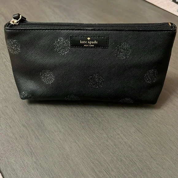 KATE SPADE Little Shiloh Black Glitter Dot Cosmetic Pencil Pouch EUC - Picture 1 of 6